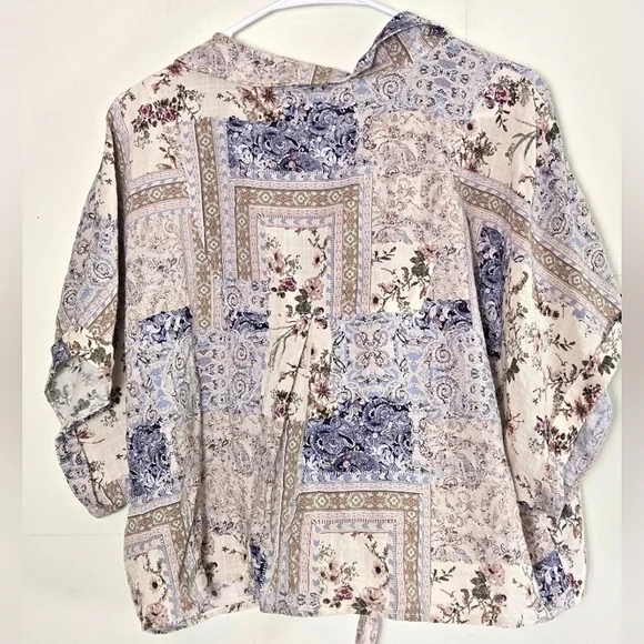 Frye Boho Patchwork Art To Wear Tie Front Oversize Top, XL‎ - Picture 2 of 4